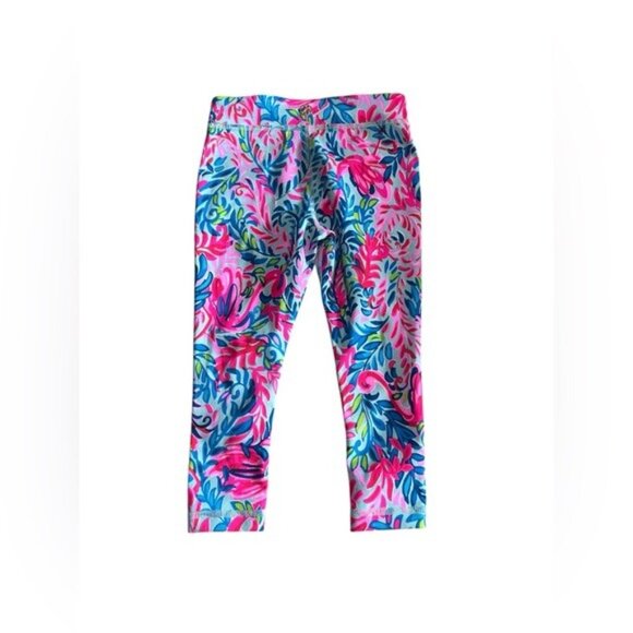 Lilly Pulitzer Luxletic Mini Weekend Leggings XS Girls Surf Blue Flim Flamin Pri - Picture 2 of 5